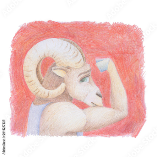 Foto A colored pencil illustration of a character representing the Chinese zodiac year 2027