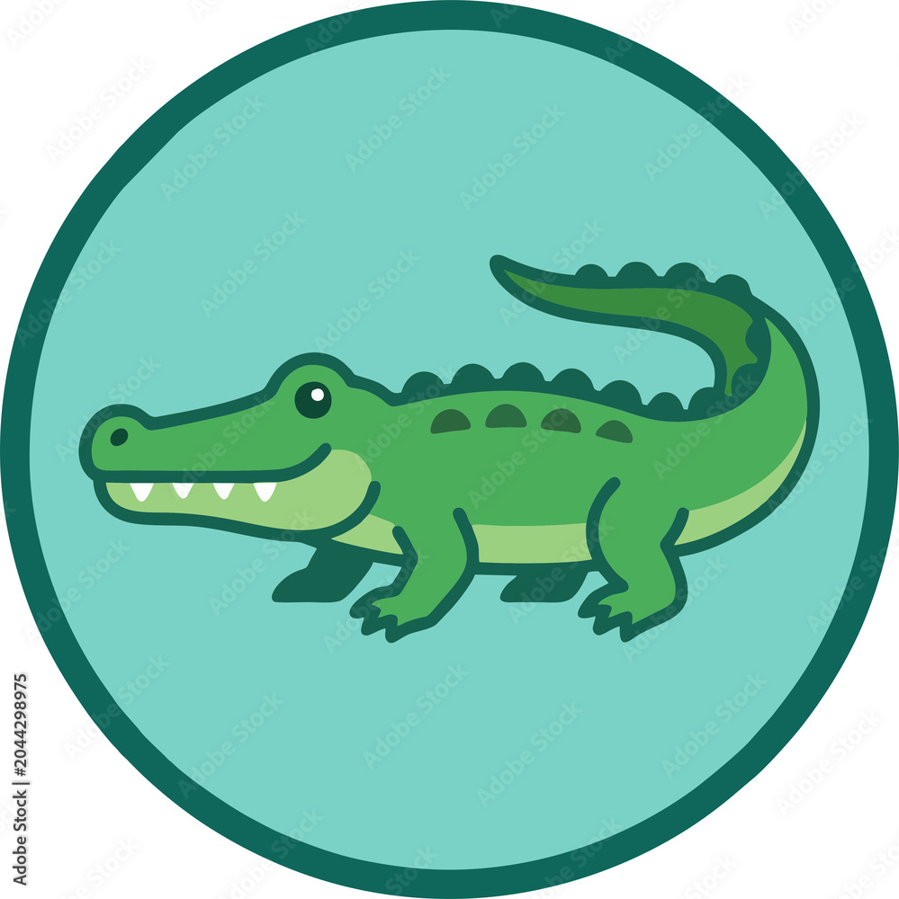 Fototapeta premium Cute Green Crocodile Cartoon Character Vector Icon