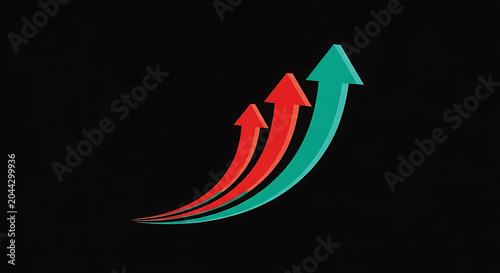 Three arrows pointing up, red and teal on black