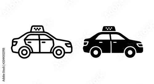 Schilderij op canvas Taxi car vector icon set, black and white cab symbols, transport service graphic