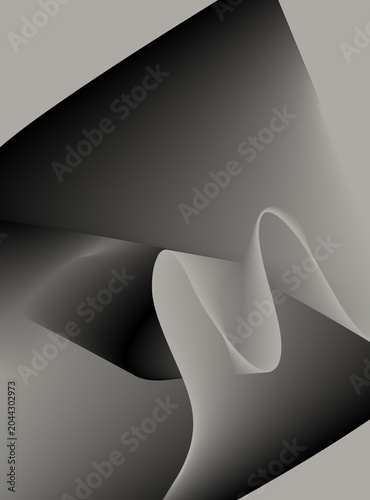 Composition with wavy curves in a gray gradient palette.
