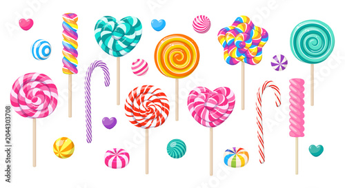 Tableau sur toile Hard sugar candies, lollipops, sweet canes and gum balls