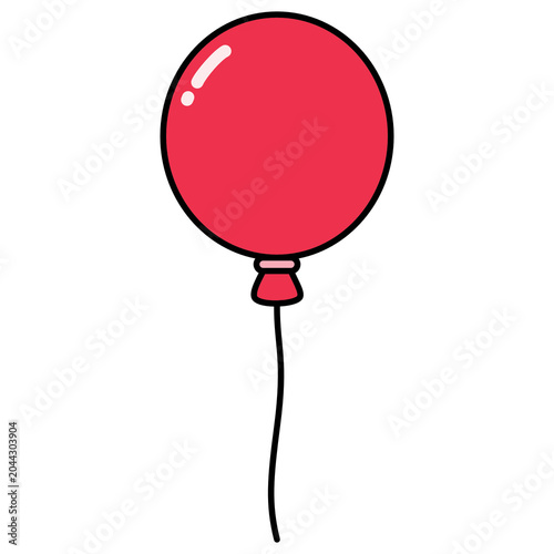 Simple Red Party Balloon Cartoon Style Illustration Isolated