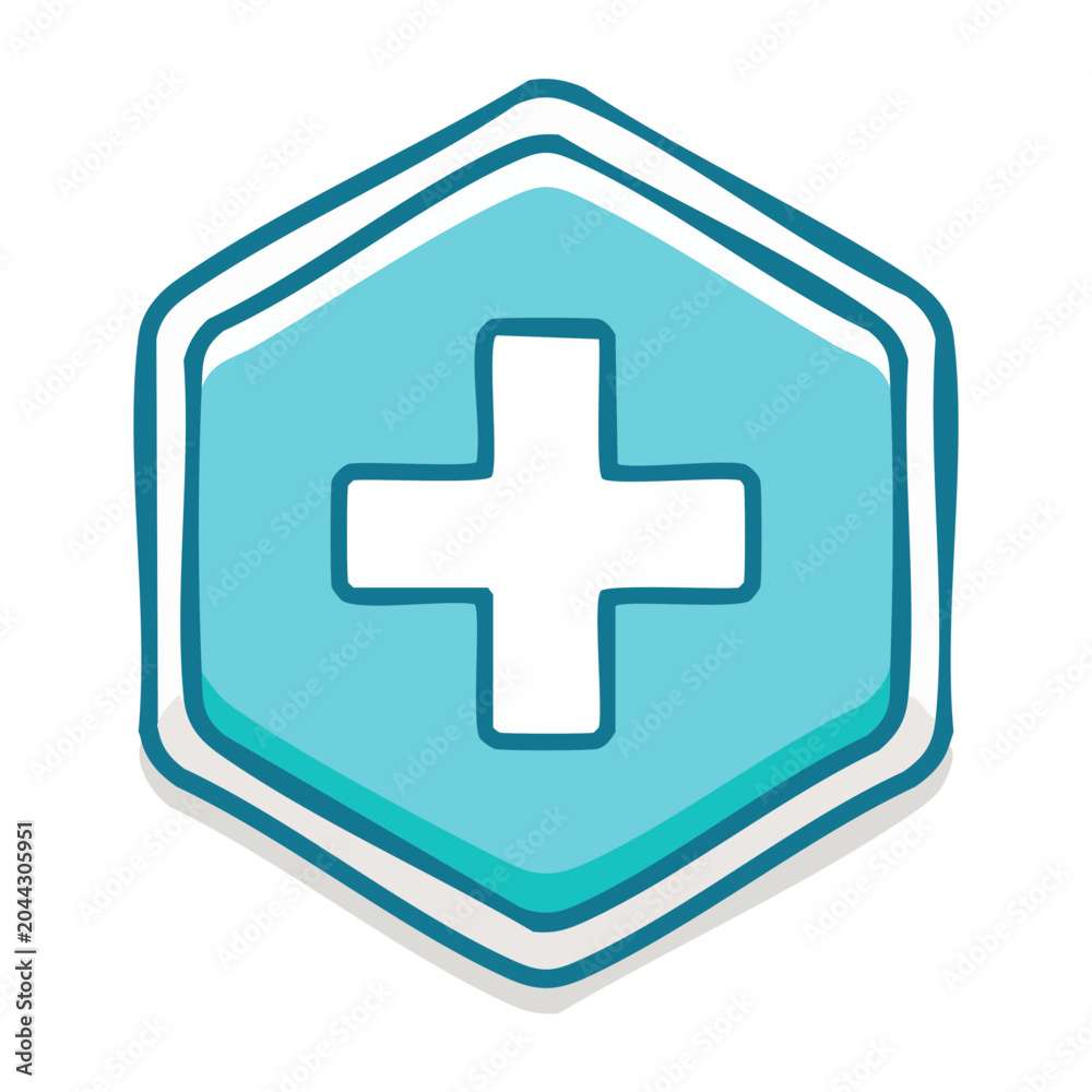 Obraz premium Hand-drawn medical cross icon in a blue shield