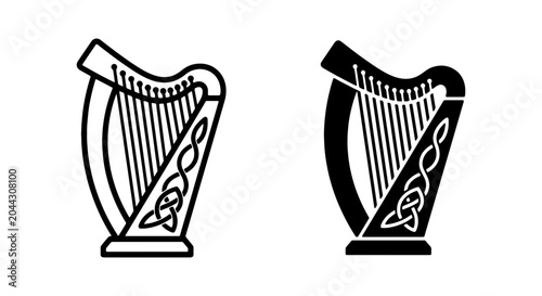 Foto Irish Harp Vector Icons, Celtic Knot Music Symbol, Traditional String Instrument