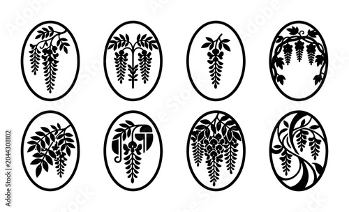 Obraz na płótnie Elegant Wisteria Mon Family Crests, Japanese Floral Emblems, Vintage Botanical S
