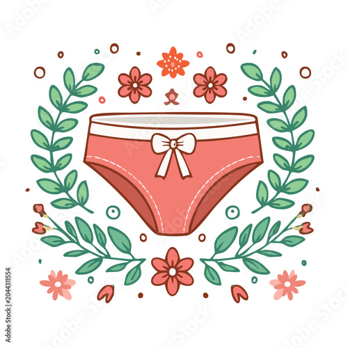 Pink underwear with floral and leaf decoration