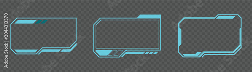 Set of futuristic hud frames, scifi digital interface elements, glowing cyan ui borders for game or tech design