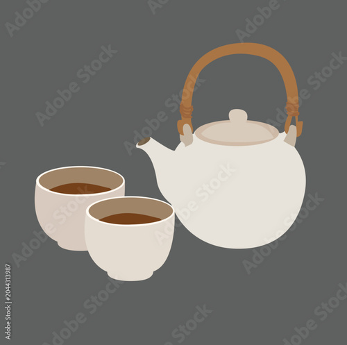 a  teapot and two cups
