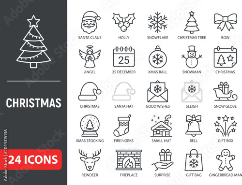 Cuadro en lienzo Christmas line icon set