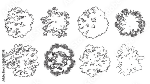 Fotografie Graphic set of tree top view icons for architectural landscaping plans and site design layout