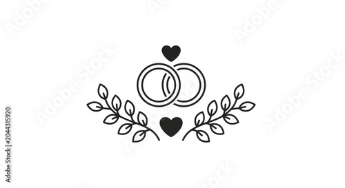 Wedding Rings and Leafy Heart Design.