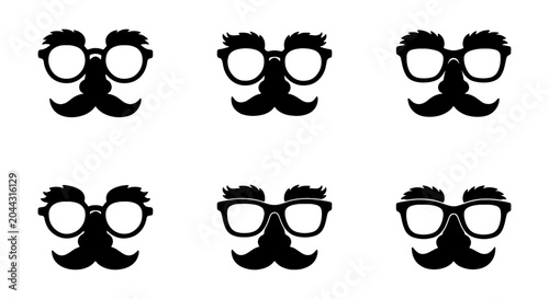 Tableau sur toile Disguise Face Icons, Funny Glasses Mustache Set, Novelty Props Vector