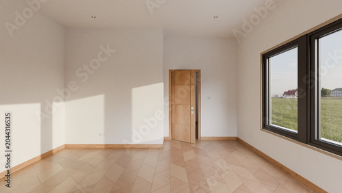 Принти на полотні simple room stands empty with sunlight streaming through large windows