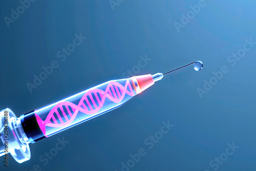 Futuristic Syringe with Glowing Dna Techinspired Scene