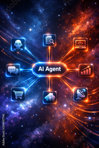 AI Agent connected to intelligent digital network