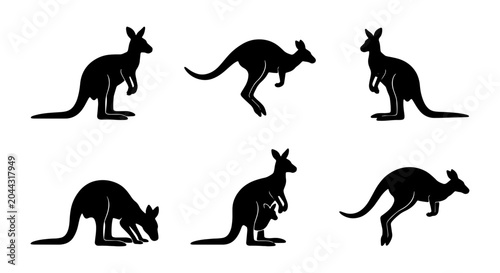 Foto Kangaroo Silhouettes Vector Set, Australian Wildlife Icons, marsupial Animal Pos
