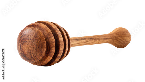 Wooden honey dipper with grooved head and round handle