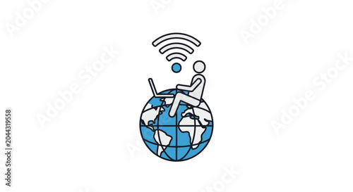 Globe with WiFi Signal Icon.