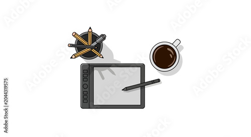 Graphic Tablet with Stylus and Cup.