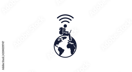 Man Riding Globe with WiFi Signal.
