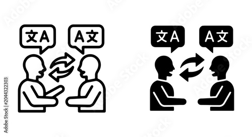 Tableau sur toile Language Translation Icons, Communication Symbols, Global Dialogue Vector Graphi
