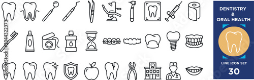 Dentistry and oral health icons set vector illustration dental care tools equipment and teeth symbols clinic symbols.