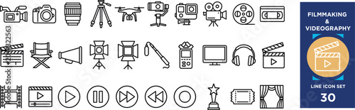 Photos Filmmaking and videography icons set vector illustration camera equipment and production symbols cinema elements