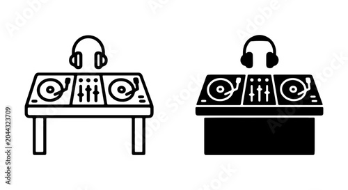Bild auf Leinwand Minimalist DJ turntable icons, professional music mixer deck vector, black club