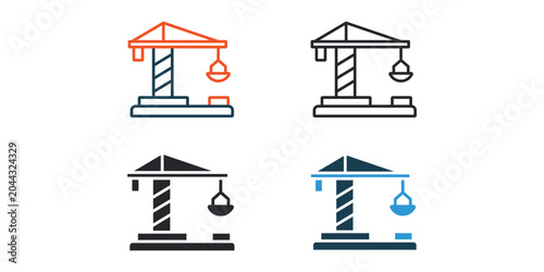Quadro em tela crane icons outline and Flat Style,transparent background.