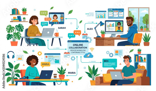 Bild auf Leinwand Man and woman freelancers working at shared desk in creative digital agency work