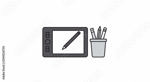 Graphic tablet with pencils.