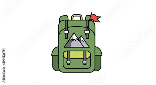 Green backpack with mountain design.