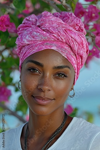 Confident Black woman wearing pink headscarf outdoors