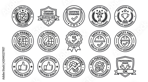 Collection of Quality Seals, Certificates, Badges and Stamps for Business and Products