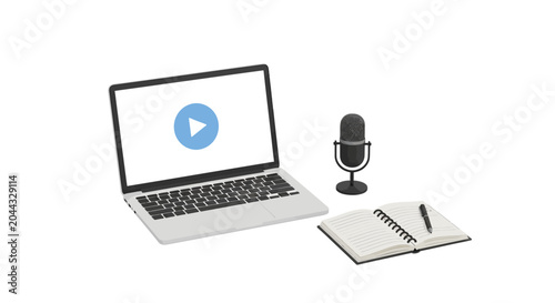 Laptop with play button on screen.