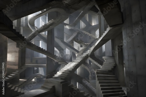 Abstract surreal concrete staircase labyrinth background