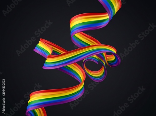 Dynamic Multicolor Ribbon Curl in Motion on Black Background with Vibrant Glow