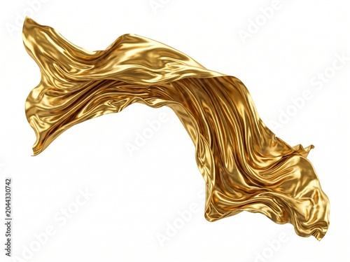 Dynamic Twisted Metallic Gold Fabric Ribbon in Elegant Abstract Flowing Motion