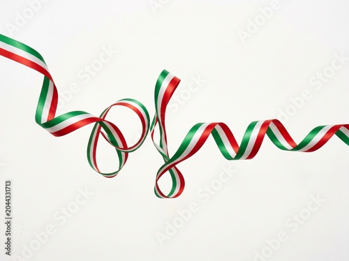 Elegant Red and Green Satin Ribbon Bow Isolated on White Background Minimalist Decor