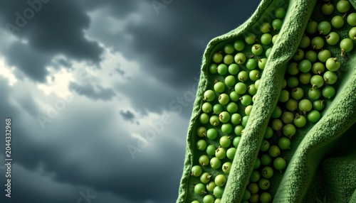 A unique concept where a cluster of green grapes is superimposed onto a larger plant, giving the impression that the grapes are somehow part of the plant's growth process