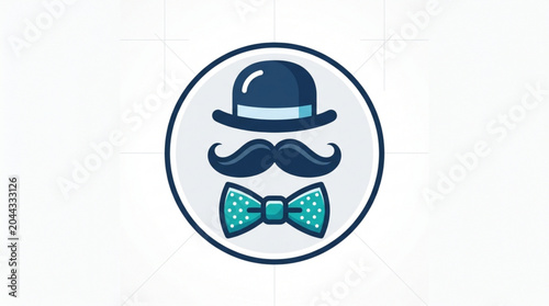 Quadro su tela Elegant cartoon face icon with bowler hat mustache and bow tie for business or p