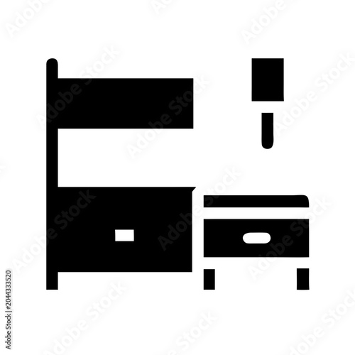 Bedroom furniture icon with a bed and a nightstand