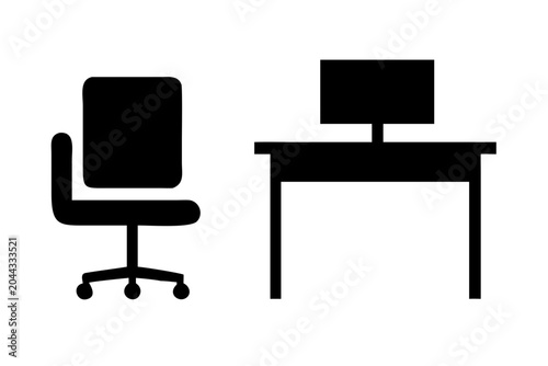 Office chair and desk with computer monitor icon