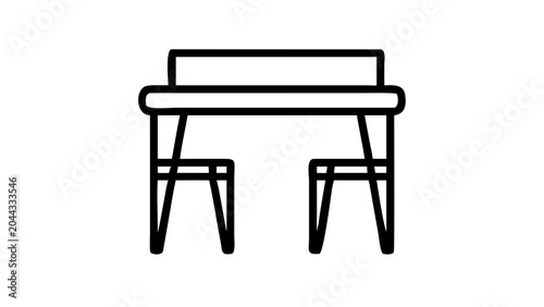 Hand drawn vector illustration of a desk or table with chairs