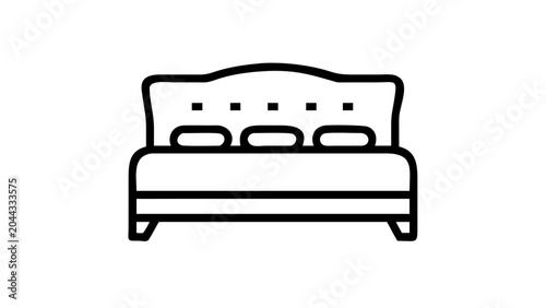 Bed icon, furniture line art vector illustration