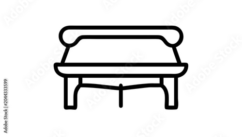Minimalist line art icon of a grand piano viewed from the front