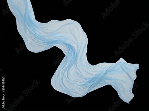 Translucent ethereal light blue abstract flowing shape on black background minimal design