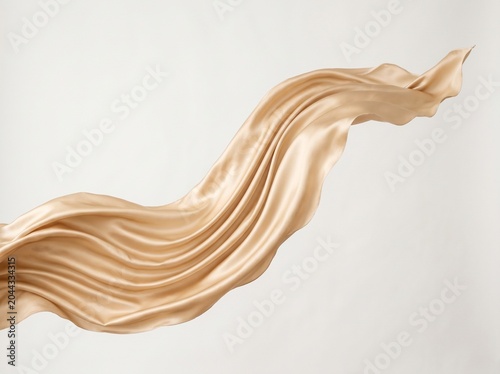 Elegant flowing champagne silk fabric wave in soft studio light minimalist composition