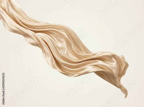 Elegant champagne silk fabric flowing in soft wave against neutral background
